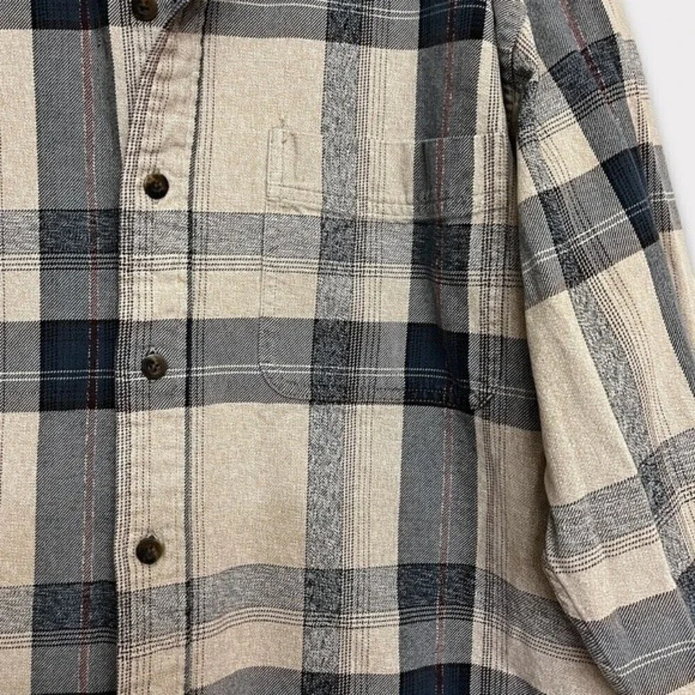 Cabela’s Plaid Button Down Shirt Beige Long Sleeve Flannel Cotton Mens Large